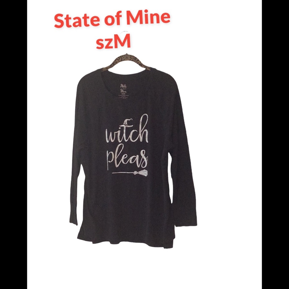 State of Mine "Witch Please" Black T Shirt Top Sz M EUC Goth Gothic Dark EmoCopy